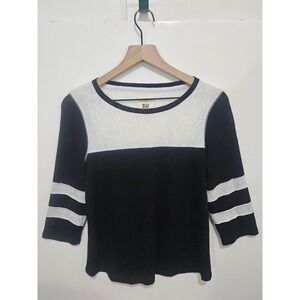 Billabong Essentials Black White Colorblock Varsity Stripe Knit Top J904MMYO S
